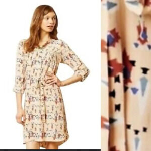 Anthropologie DOLAN Wanderlust Shift Dress Aztec Print RollTab Sleeve Size Large